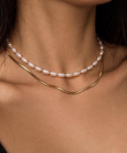 Pearl & Gold Snake Chain Necklace Set