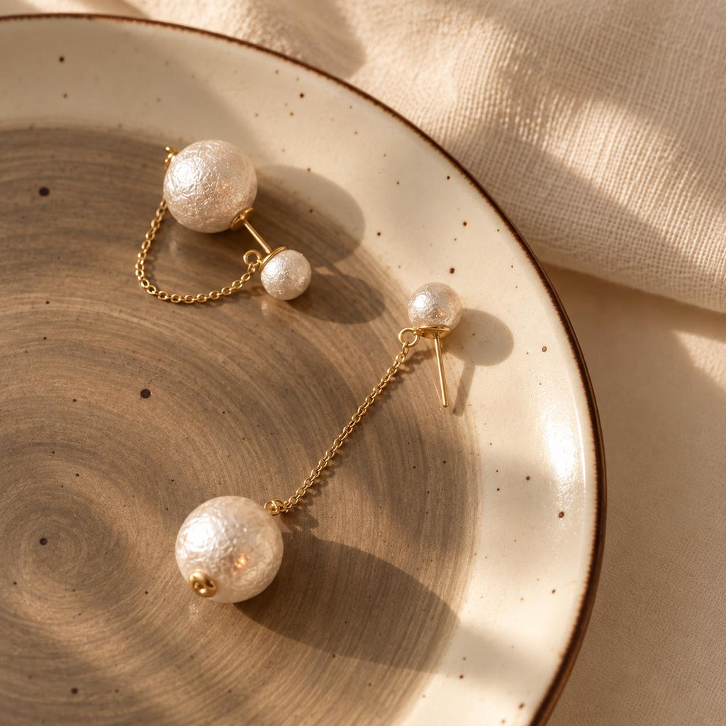 Double-Sided Pearl Stud Earrings