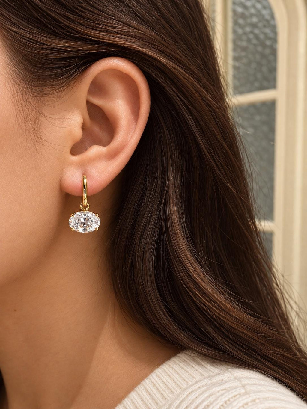 Oval CZ Drop Earrings