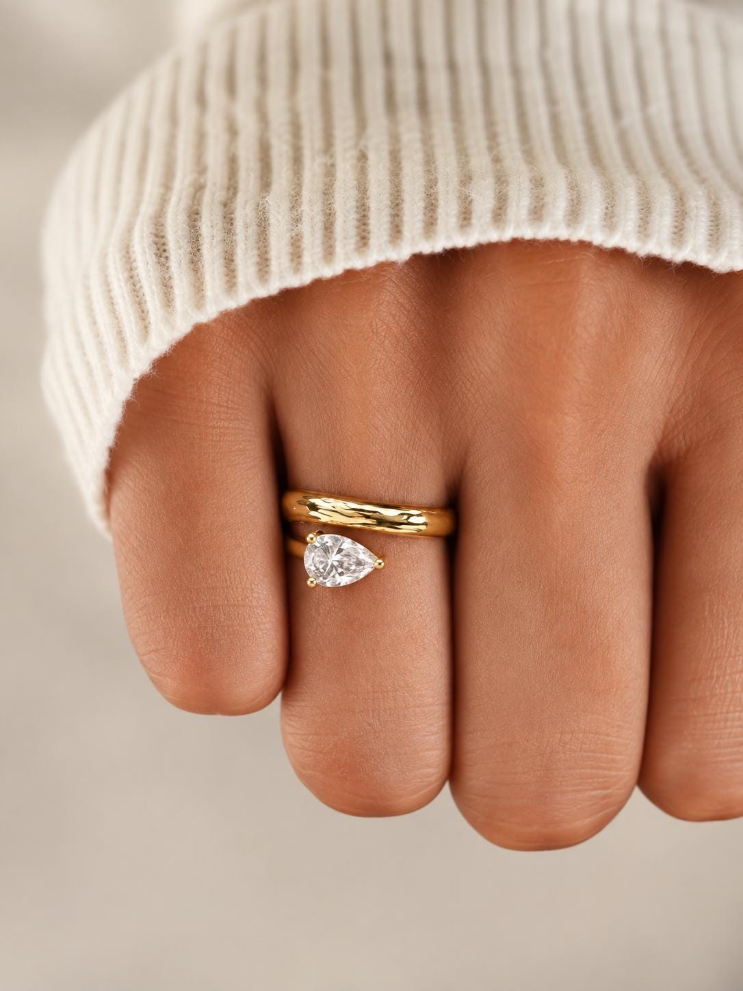 Pear-Cut CZ Open Ring