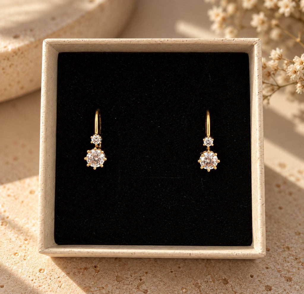 Double CZ Drop Earrings