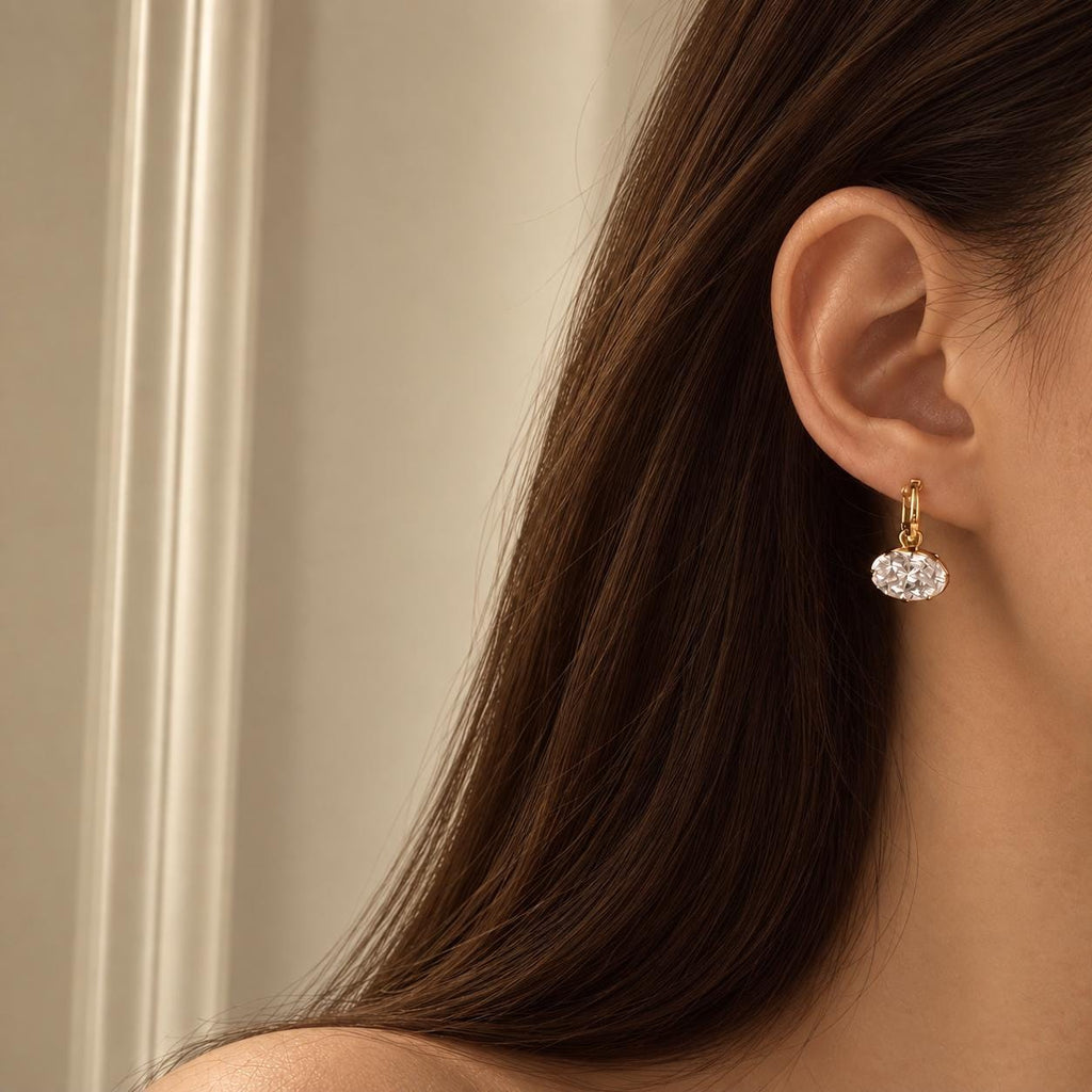 Oval CZ Drop Earrings